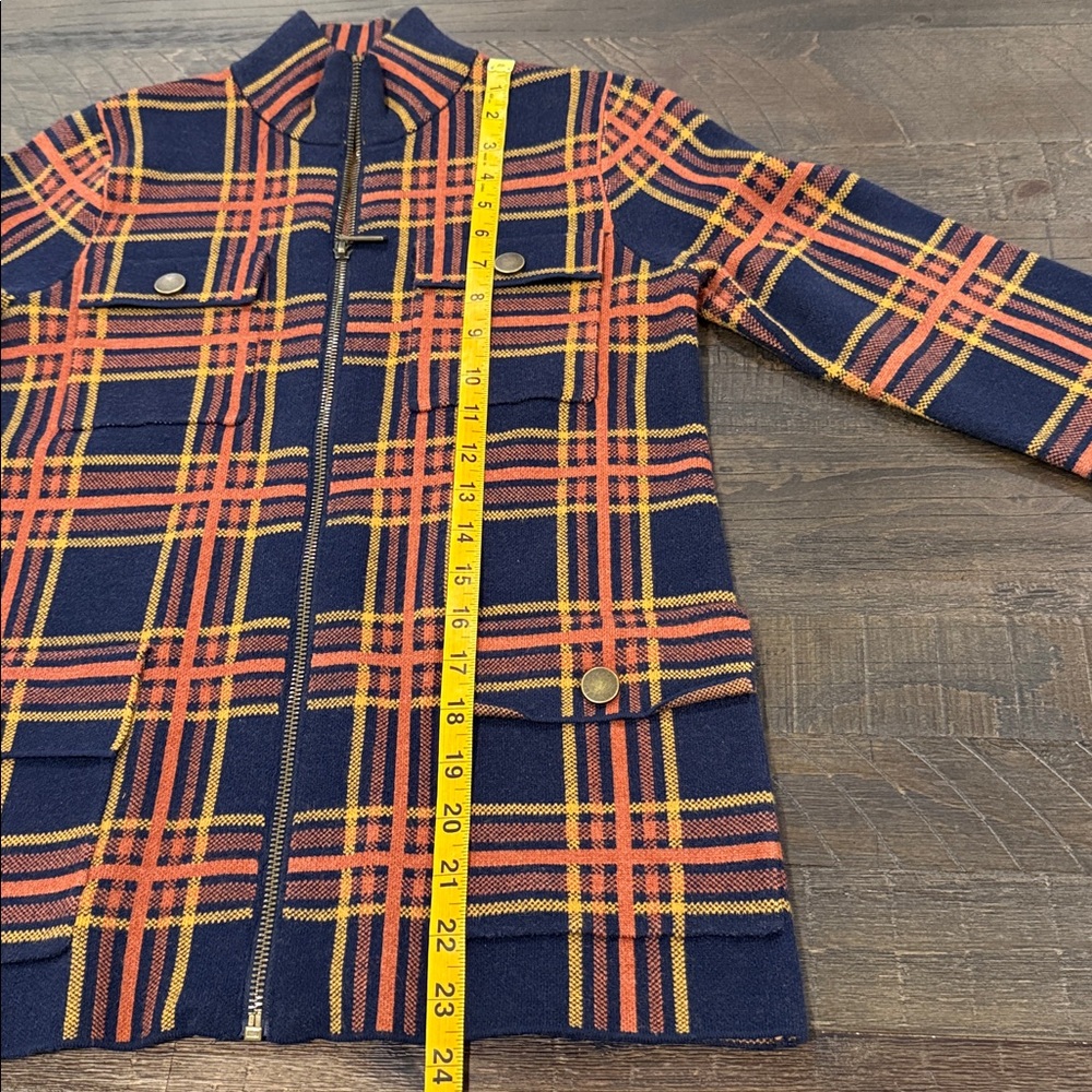 Rachel Zoe Plaid Zip Front Sweater Jacket Shacket Navy Blue Orange NWOT XS - Picture 12 of 16